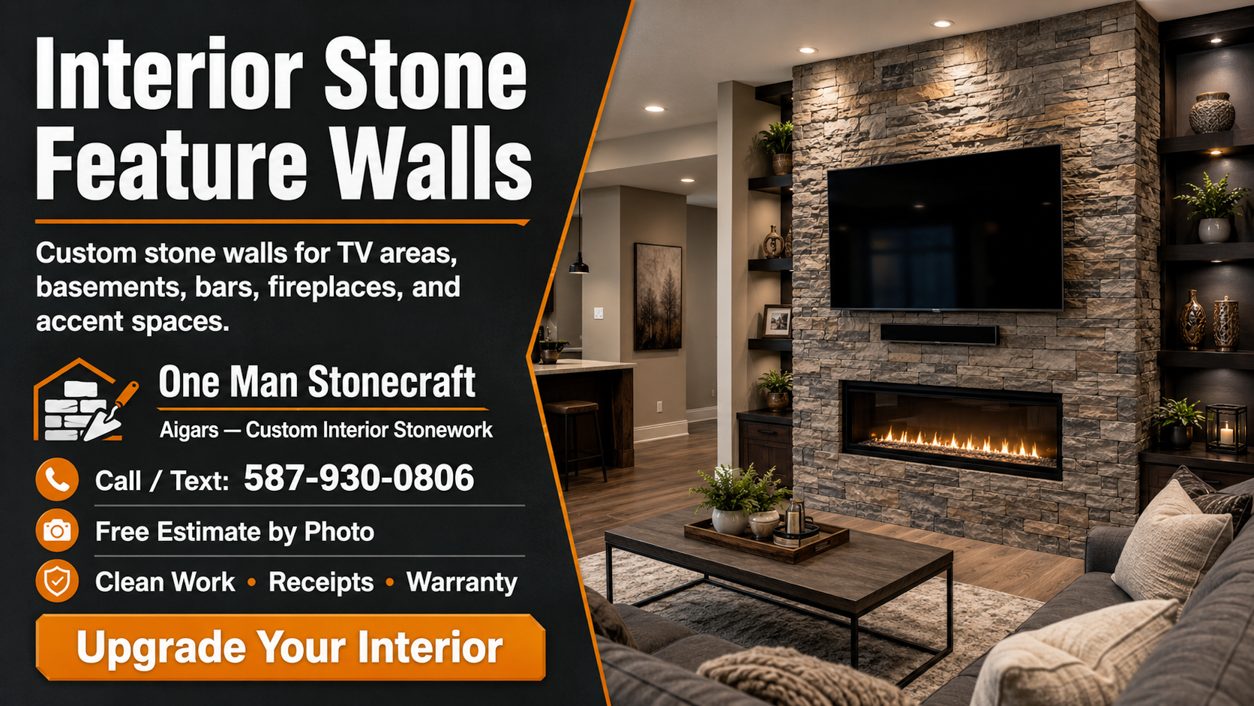 Custom Interior Stone Feature Walls in Edmonton