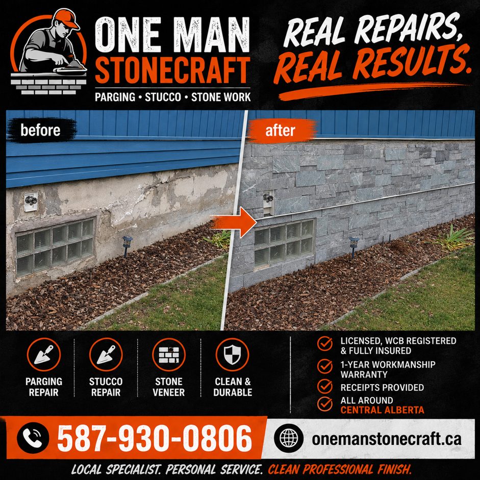 Expert Parging Repair and Stone Veneer Work in Edmonton
