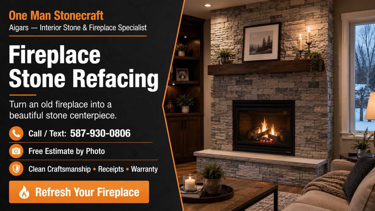 Fireplace Stone Refacing by One Man Stonecraft