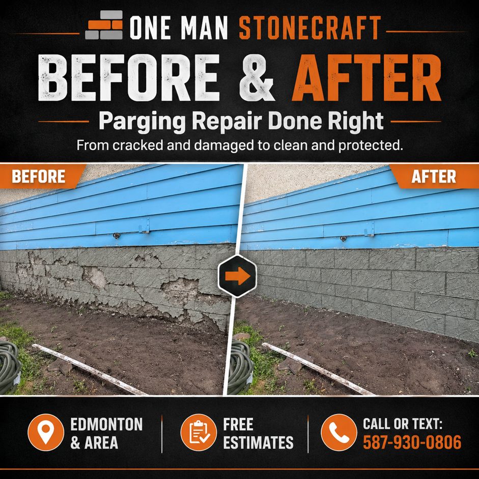 Parging Repair Before and After in Edmonton