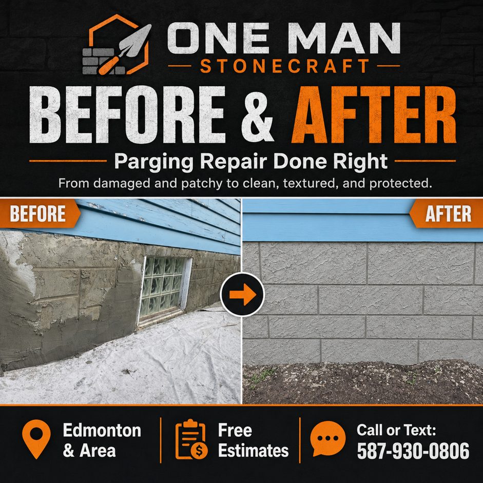 Parging Repair Before and After by One Man Stonecraft