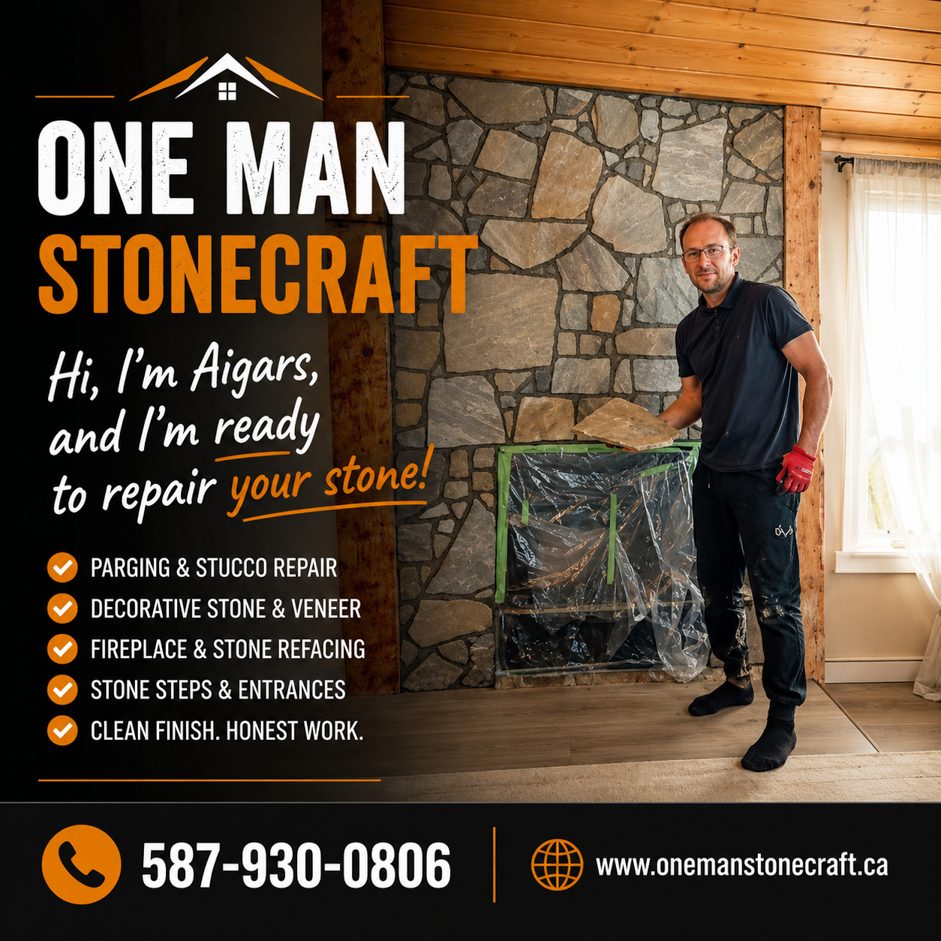Stone Fireplace Repair and Refacing by One Man Stonecraft