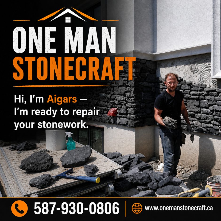Stonework Repair by Aigars at One Man Stonecraft in Edmonton